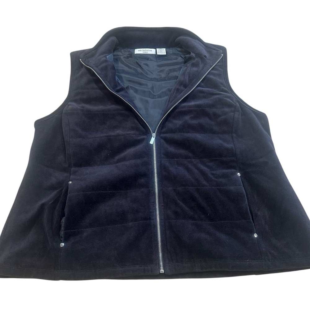 VTG Elisabeth by Liz Claiborne Womens 1X Vest Black Velour Satin